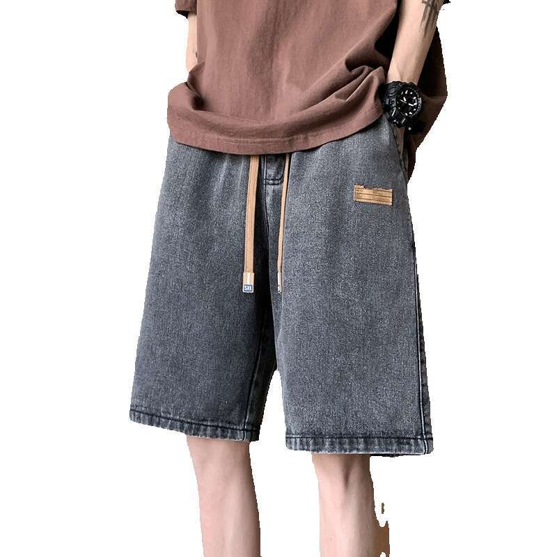 2024 New Thin Denim Cropped Summer Loose Mens Mid Length Korean Version Straight Leg Trendy Brand Shorts Sport Gold Velvet Pants Half Pants for Men