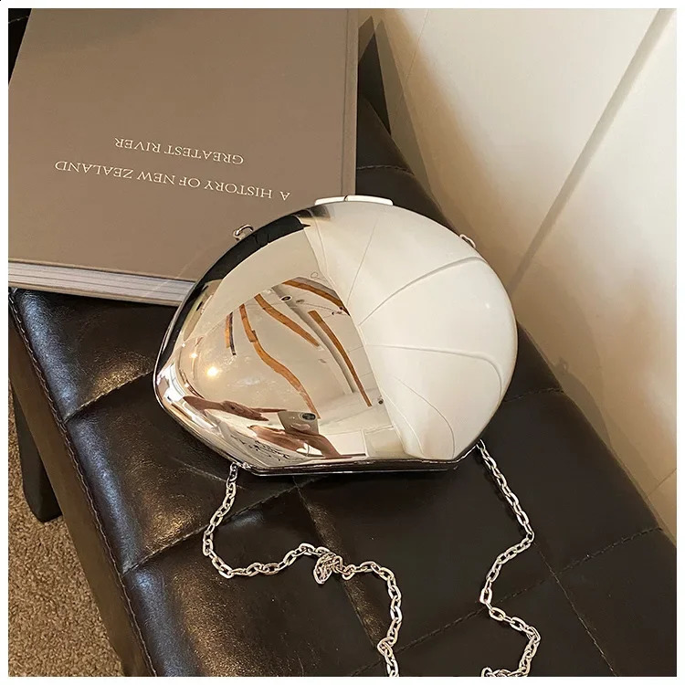 Acrylic Shell Shape Clutch Bag Gold Silver Women Evening Party Cute Shiny Metal Shoulder Crossbody Bags Small Purse y240925