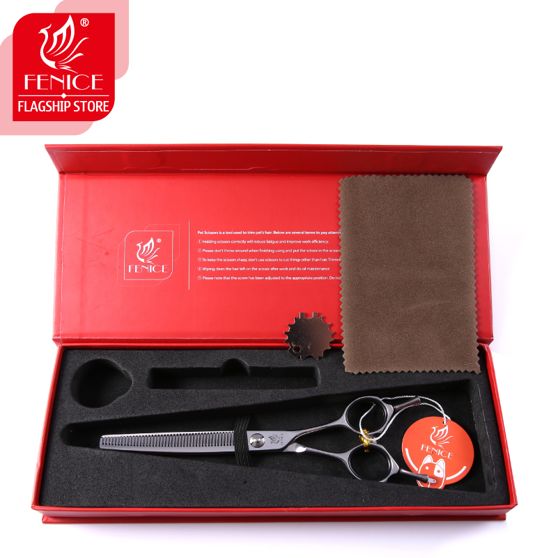 Fenice 6.5 inch high-end Professional Pet dog Grooming Scissors Curved scissors thinning shears Thinning rate about 35%