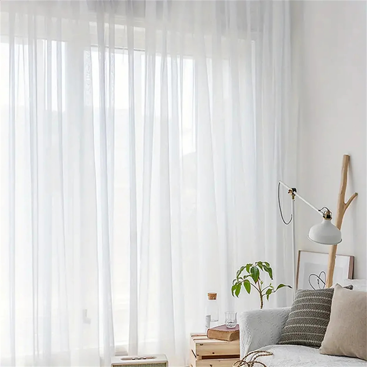 1PC Voile White Sheer Curtain For Living Room Bedroom Kitchen Coffee Rod Pocket Sheer Curtain for House Decor Room Decor 240726