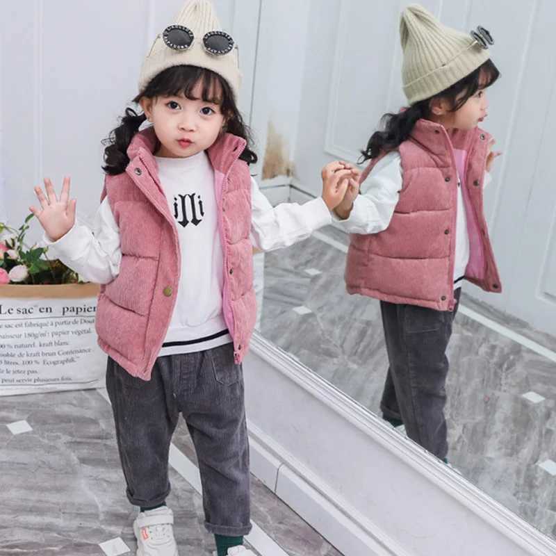 Childrens autumn warm vest girls fashionable plaid apron jacket boys casual standing collar down jacket cotton vest 2Y-10YW240724