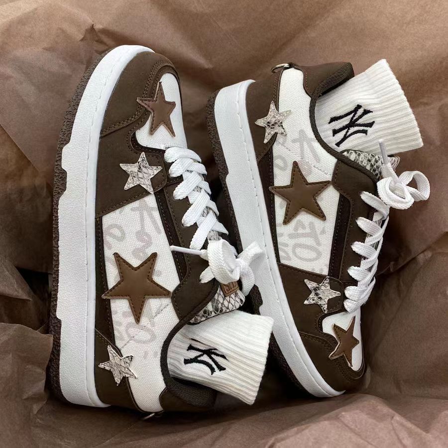 Designer In Black White Men's And Women's Retro Pentagram Versatile Casual Board Shoes