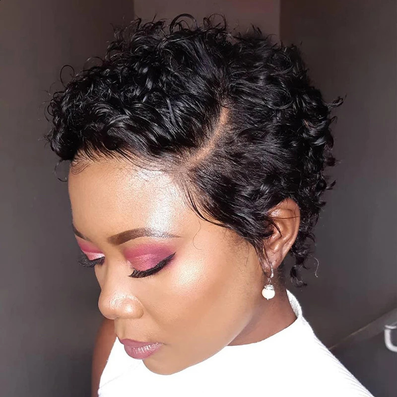 Short Bob Wig Pixie Cut Wig Curly Human Hair Wigs For Women 13*4*1 Lace Front Transparent Deep Wave Lace Wig 240719