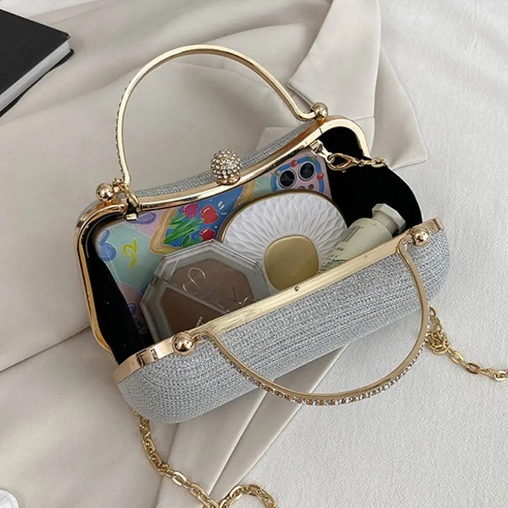 Wedding Bridal Beaded Women Evening Bag Dinner Bag Chain Shoulder Handbags Elegant Rhinestones Clutch Egg Shape Evening Bag 260316
