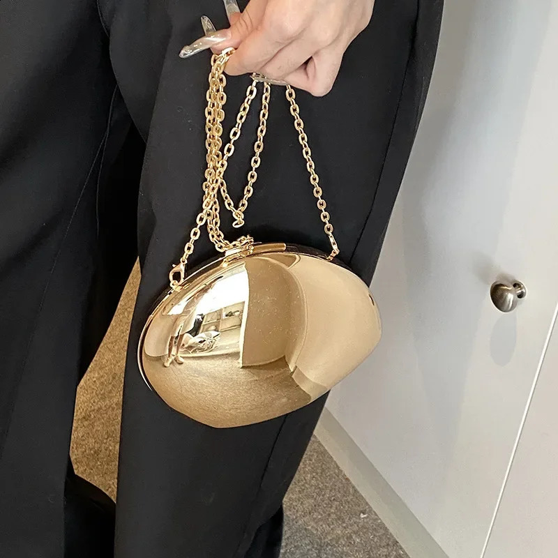 Acrylic Shell Shape Clutch Bag Gold Silver Women Evening Party Cute Shiny Metal Shoulder Crossbody Bags Small Purse y240925
