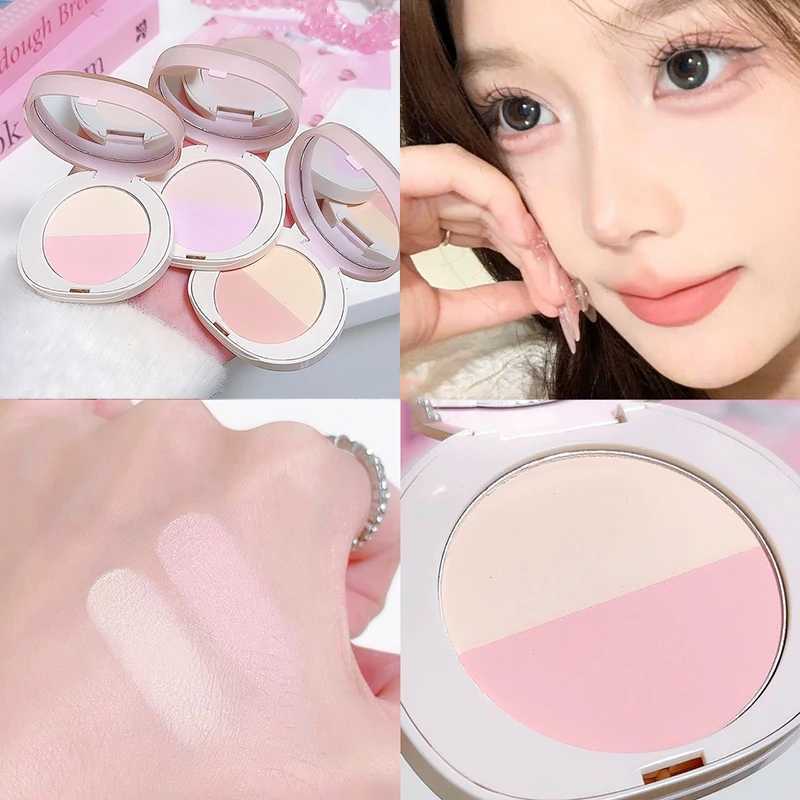 Two tone pressure setting powder loose control oil natural brightness low saturation purple almond high gloss Korean double-sided makeupXJ250407