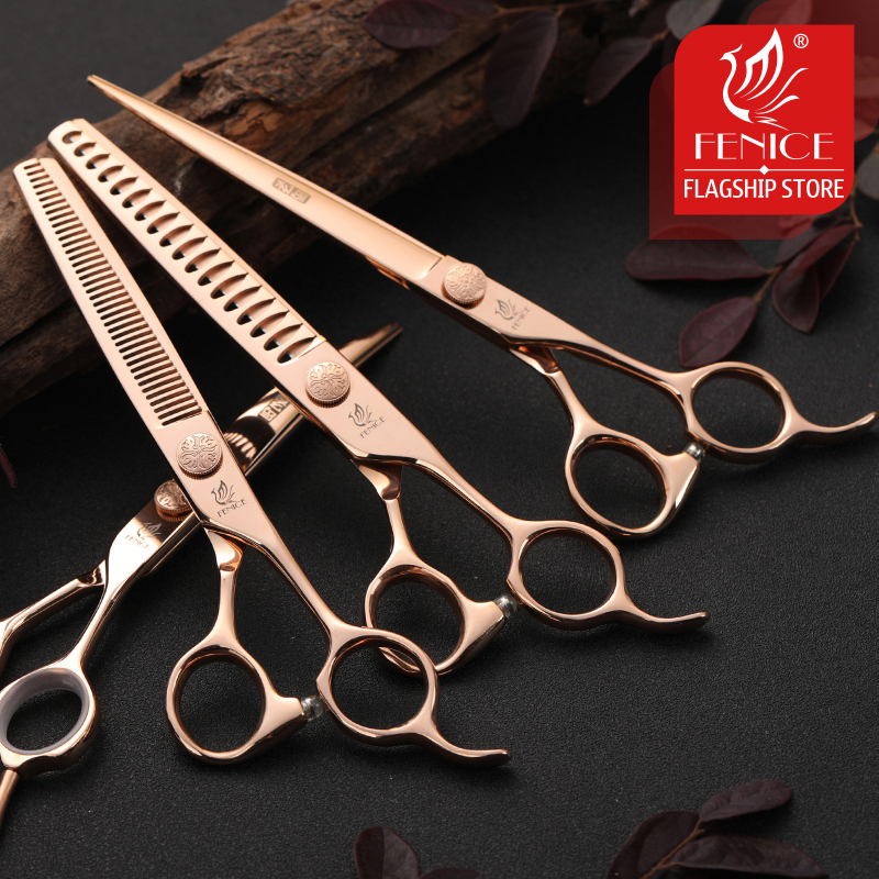 Fenice JP440C Steel 6.5/6.75/7/7.25/7.5 inch Pet Dogs Grooming Scissors Set Straight Curved Thinning Shear Scissors For Dogs