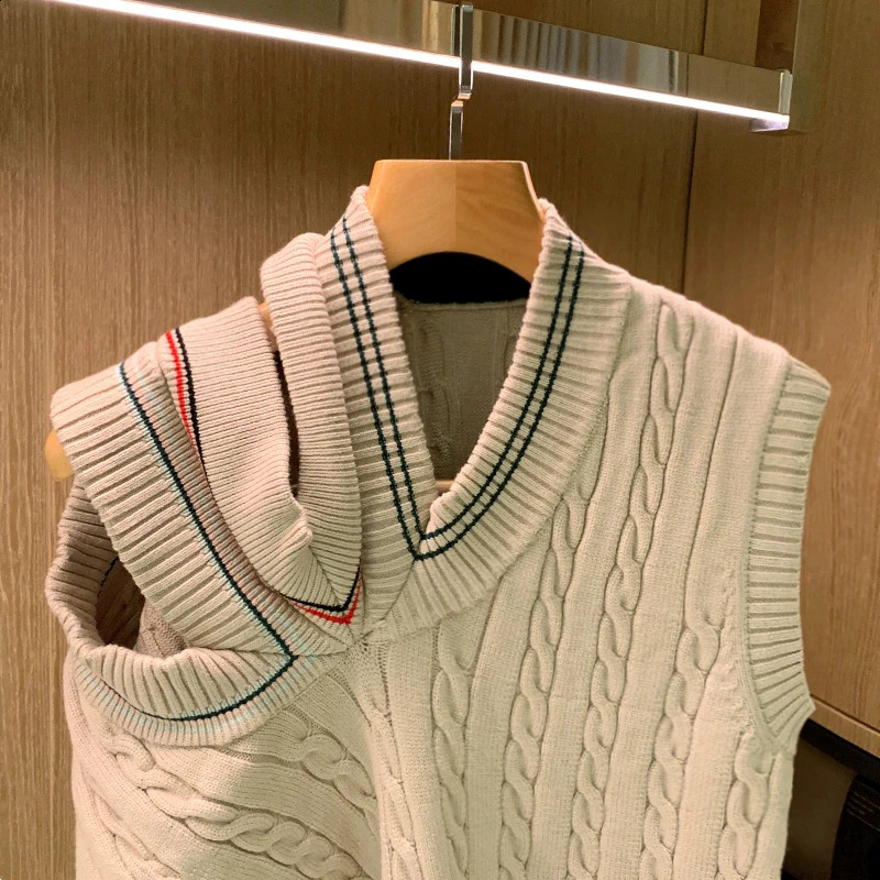 Sweater Vest Men Patchwork Leisure Loose All-match Streetwear Sleeveless Sweaters Vest Mens Chic Korean Style Teenss Y131 240726