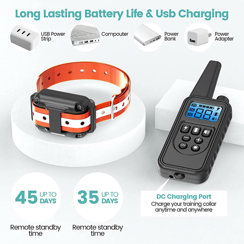 Electric Dog Training Collar Detachable Bark Rechargeable Anti Barking Shock Vibration Collar for All Dogs Pet with Clicker