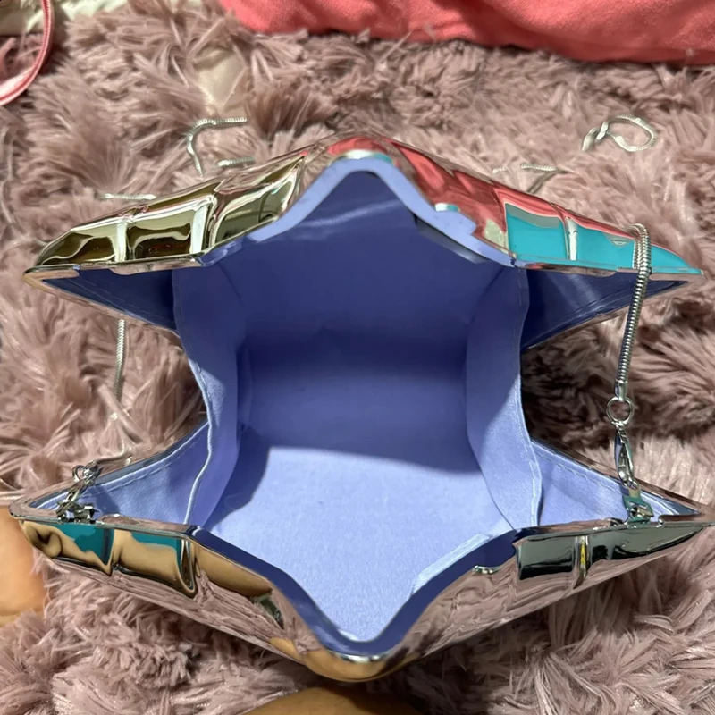 Nice n Gold And Silver Chain Womens Evening Bags 2024 Bright Face Five Pointed Star Shoulder bag Funny Party Bag 240826Z