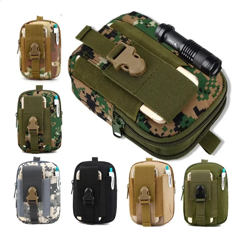 Outdoor Men Camouflage Waist Pack Bum Bag Pouch Waterproof Tactical Sport Hunting Belt Molle Nylon Mobile Phone Bags Travel Tool 240725