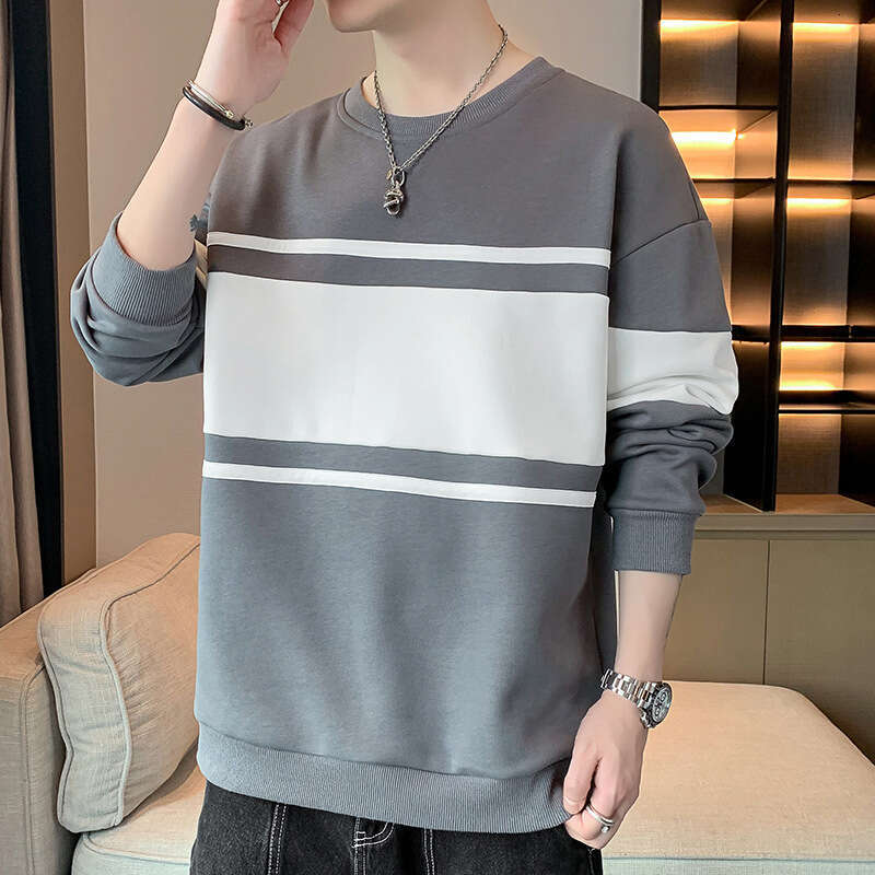 Trendy Round Neck Hoodie for Men, 2024 Autumn New Style, Loose Fitting Pullover, Casual and Versatile, Handsome Long Sleeved T-shirt Top Mens Hoodie