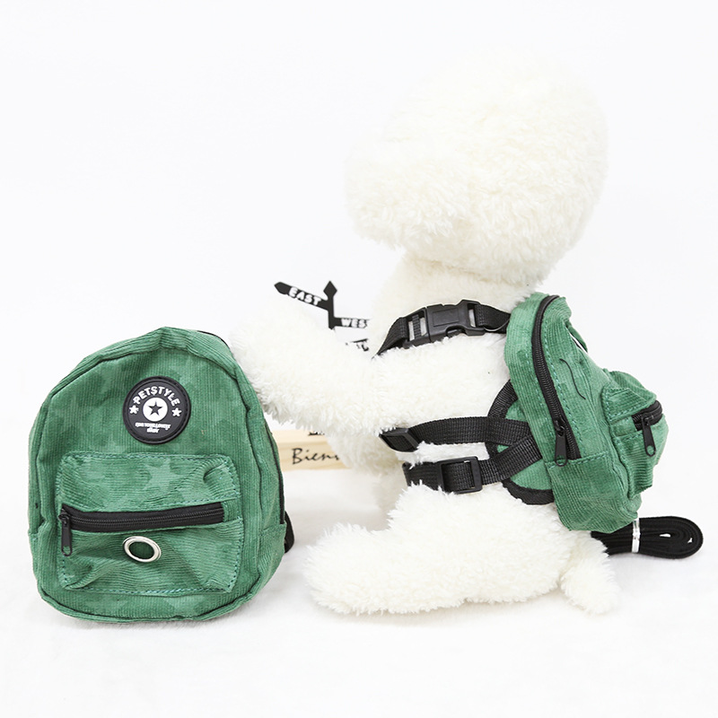 Petstyle Retro Corduroy Self Backpack Dog Protective Outgoing Bag Traction Rope Adjustable Dog Leash Rope Bag For Outgoing
