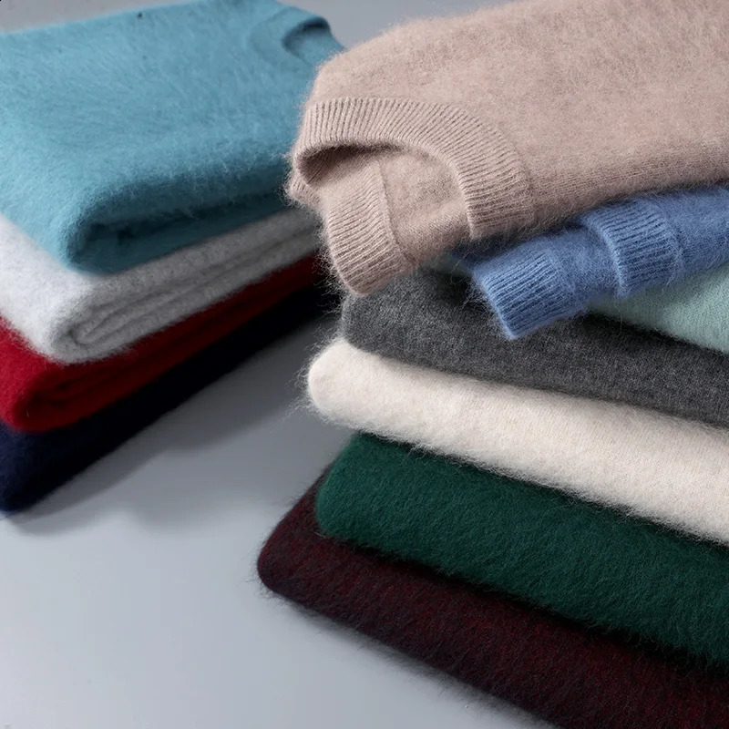 Male Mink Cashmere Sweater Loose Autumn Winter Youth Solid Color Pullover Long Sleeve Thick Round Neck Knitted Bottoming Sweater 240820