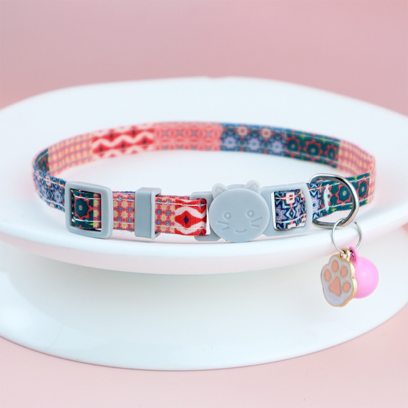 Boho Ethnic Cat Collar Adjustable Cat Collar with Bells and Delicate Pendants Loss Prevention Pet Collar for Kittens and Puppies