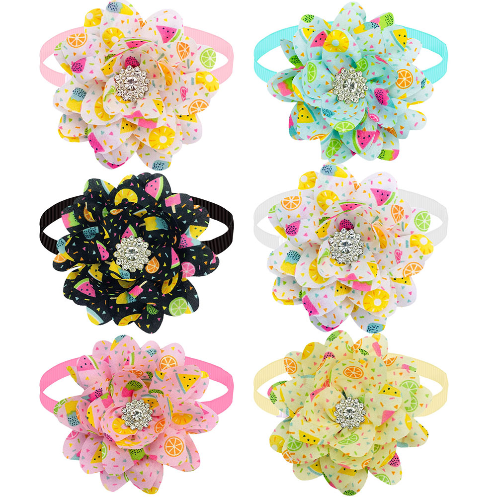 New 50PCS Flower Bowties For Dogs Fashion Diamond Pet Dog Bow Tie Collar Summer Dog Pet Grooming Accessories For Small Dogs