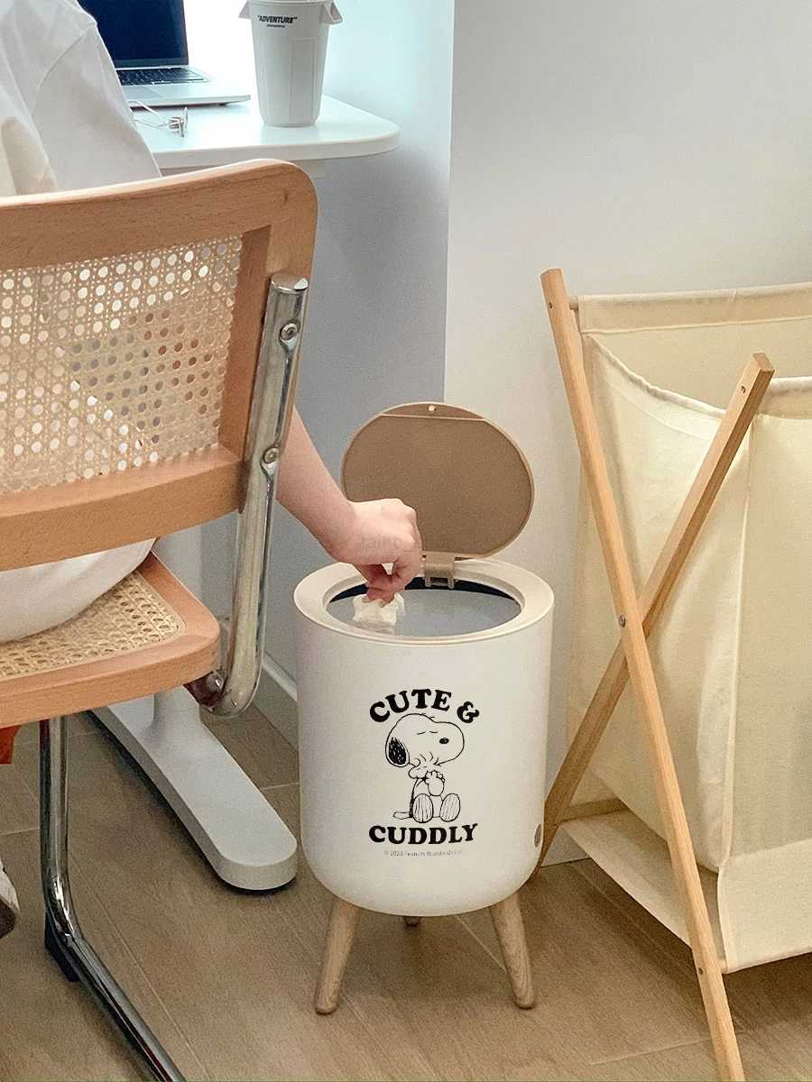Cute cartoon press type trash can kitchen living room bathroom bedroom high foot trash can minimalist desktop storageB240726