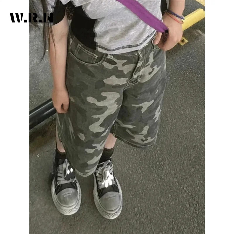 American Vintage Camouflage Trashy Jeans Summer Womens Casual Baggy Y2K Shorts Wide Leg Grunge Street Style Denim Shorts 240717