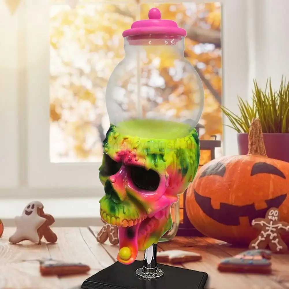 1PCS Halloween Transparent Candy Cans Jar With Cover Bubble Gum Machine Color Skull Candy Storage Tank Dessert Display StandCL240726