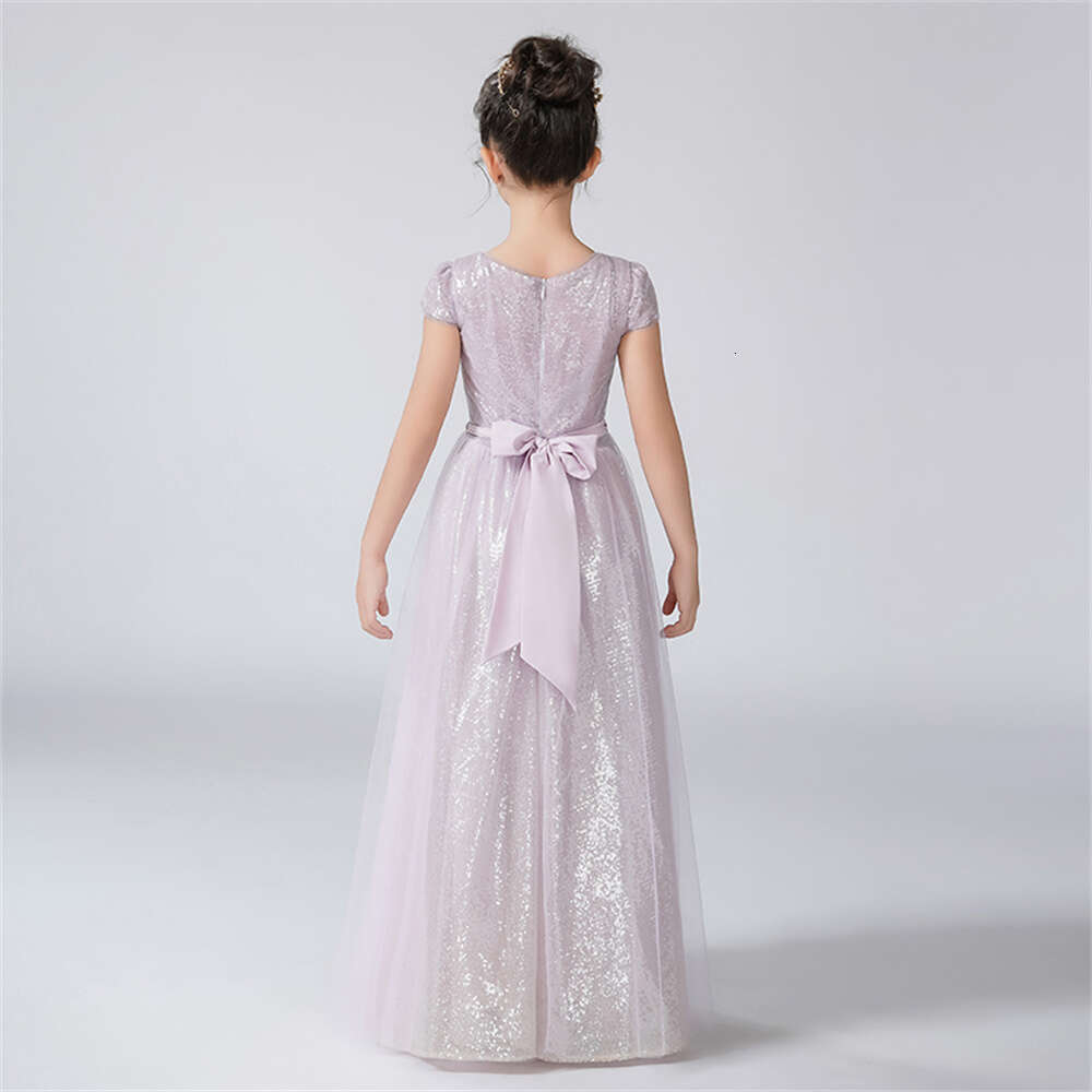 Dideyttawl O-Neck Dress For Sequins Shiny Wer Girl Dresses Cap Sleeves Kids Birthday Formal Princess Gowns 0220