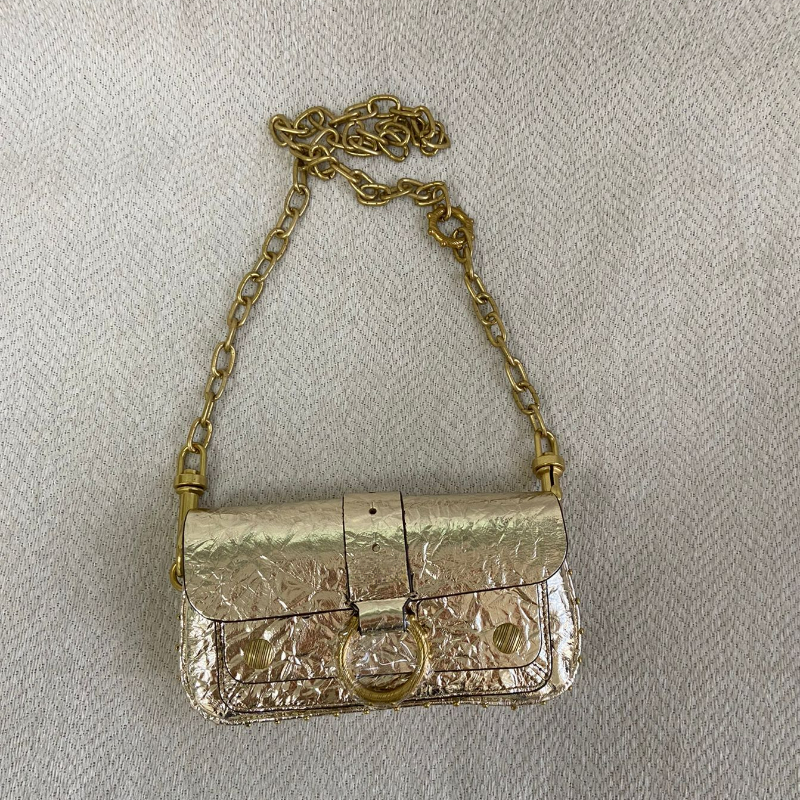 Designer Bags 2024 Women Decorated Chain Bags Wrinkled Genuine Leather Ring Beaded Shoulder Bag Small Handbag Cross Body