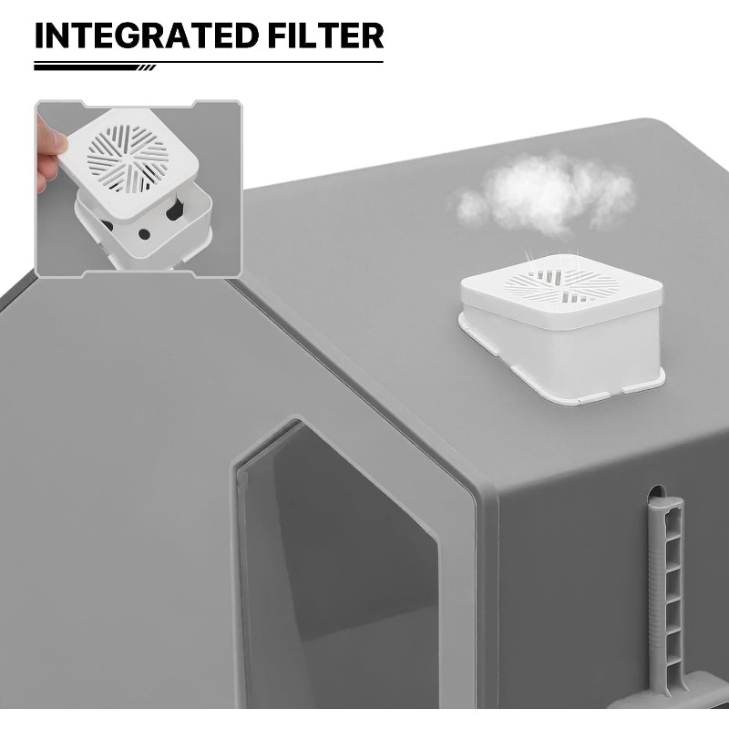 Fully Enclosed Splash-Proof Cat Litterbox with Litter Catcher MatHouse Shaped Boxes Slide Cleaning Design for Cats Under 10 Lbs