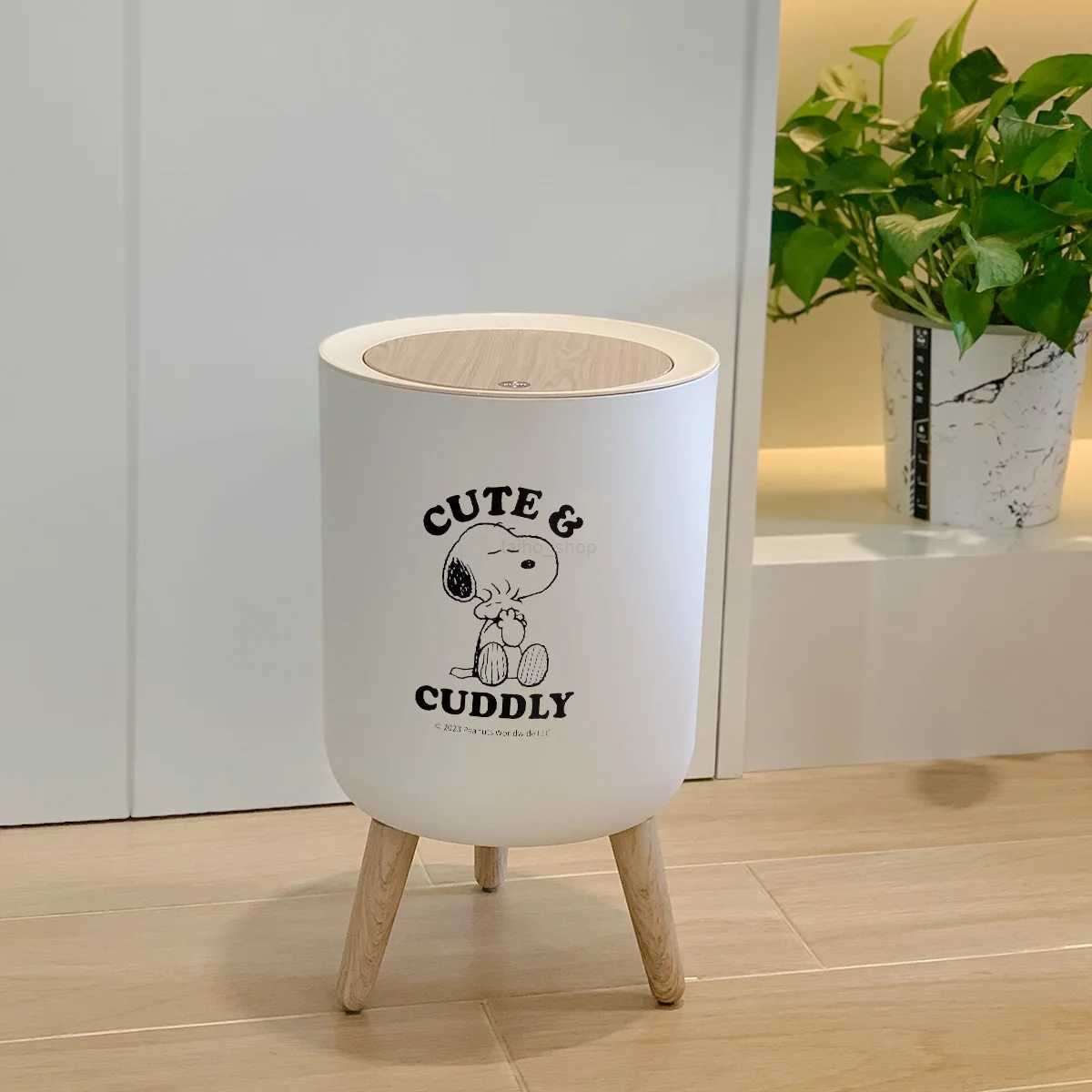 Cute cartoon press type trash can kitchen living room bathroom bedroom high foot trash can minimalist desktop storageB240726