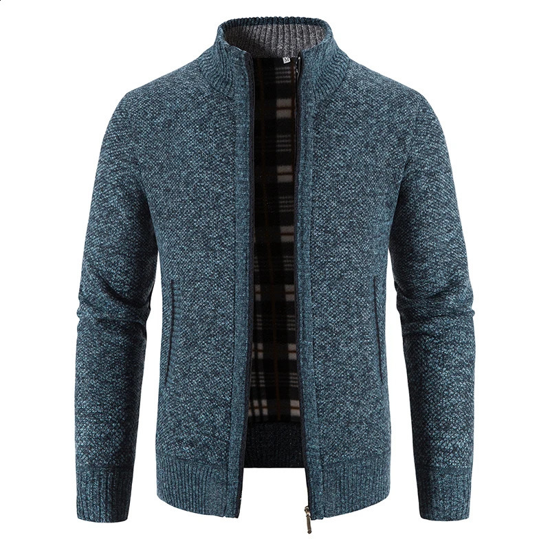 Mens Cardigan Solid Color Fleece Cardigan Zipper Knitted Jacket Sweater Winter Fleece Warm Skirt 240813 - view 5