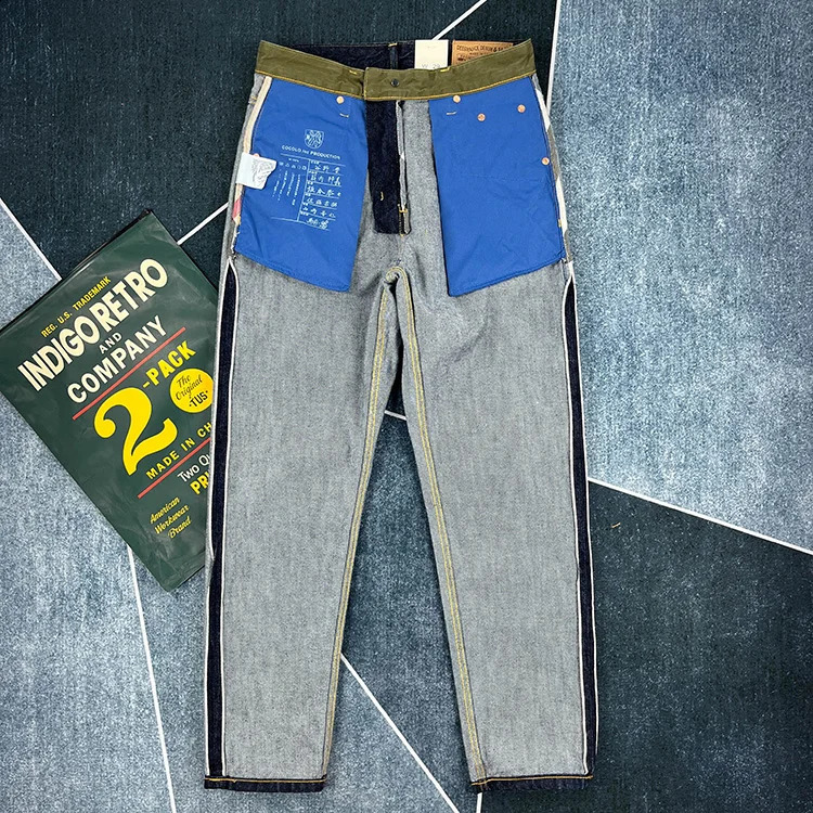 14oz Red Selvedge Denim Jeans for Men Heavyweight Raw Desilted Indigo Cotton Pants Youth Male Fashion Loose Straight Trousers 240715