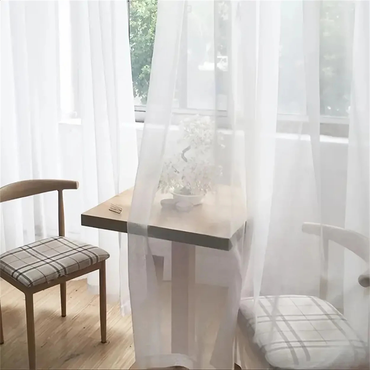 1PC Voile White Sheer Curtain For Living Room Bedroom Kitchen Coffee Rod Pocket Sheer Curtain for House Decor Room Decor 240726