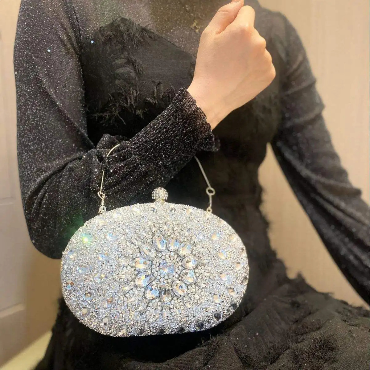 Fashionable Shell diamonds bag birthday wedding Handbag Clutch Bags Sequin and Diamond Sunflower Evening Party Bag 240824Z