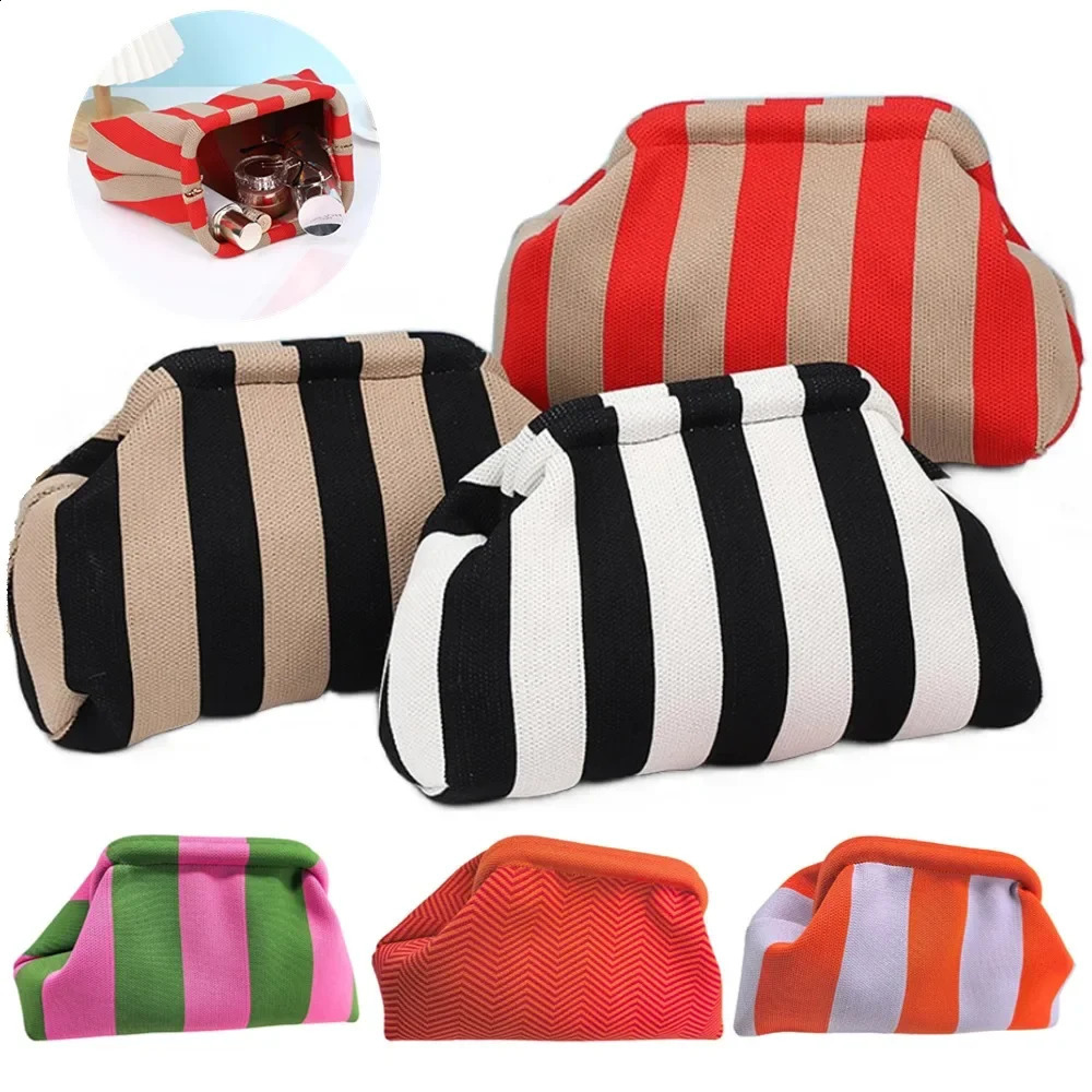 Summer Beach Clutches Bag for Women Contrast Knitting Handbag Purses Dumpling Clutch Cute Cloud Casual Colorblock Bag for Female 240726