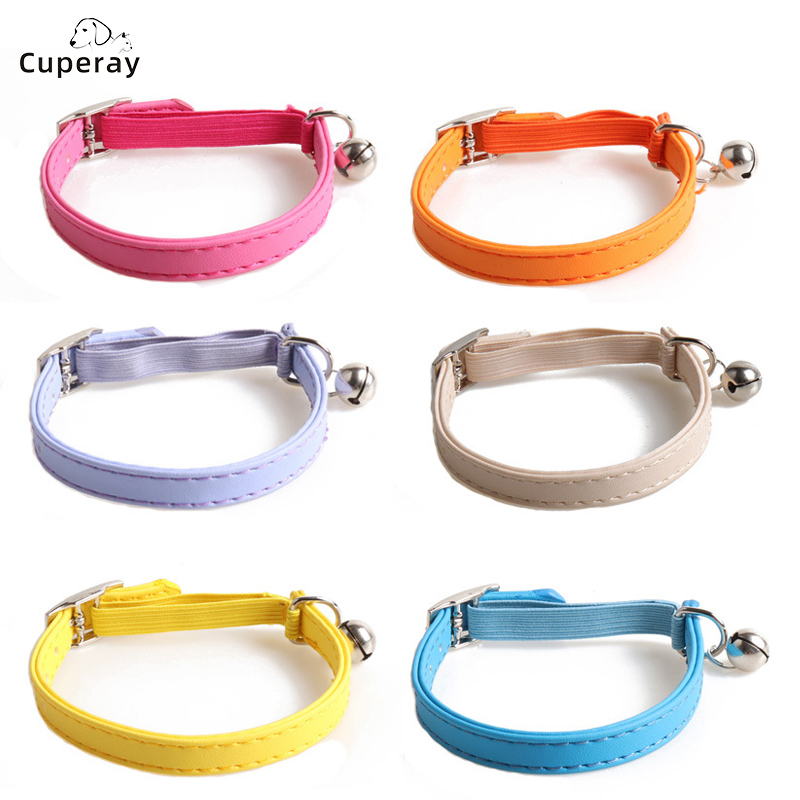 Macaron Color Cute Pet Cat Collar, Elastic Webbing Cat Collar Adjustable PU Color Small Collar with Bells for Puppies and Cats