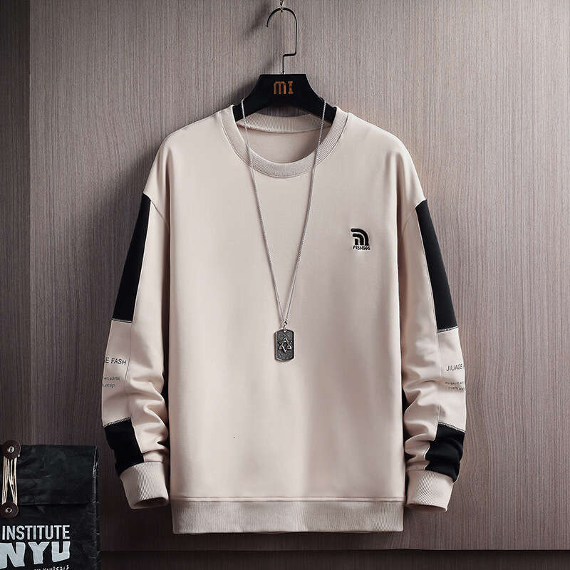 Sweatshirt Men's Korean Round Neck Trendy Loose and Versatile 2024 Spring New Long Sleeved T-shirt Personalized Casual Top Longer Zip Up Hoodie M