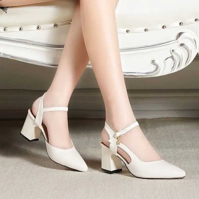 High Quality Womens Sweet High Quality Beige Pu Leather Buckle High Heels Womens Cool and Comfortable European Fashion High Heels B9024 T241024