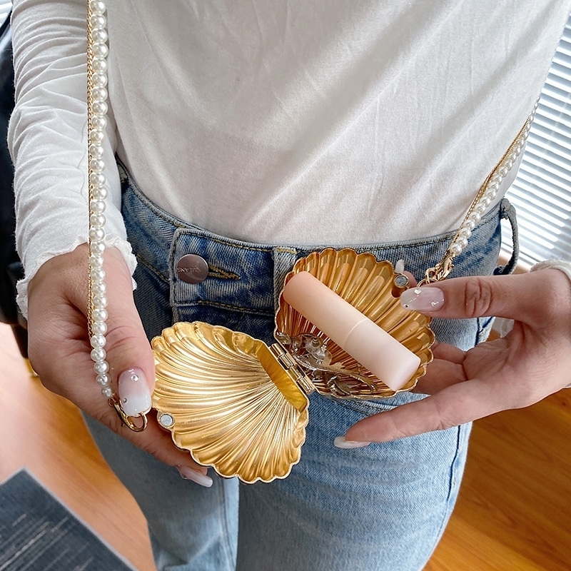 2023 Summer Lipstick Bags For Women Fashion Pearl Mini Purse Crossbody Bag High Quality Gold Shell Shoulder y240725ZYl