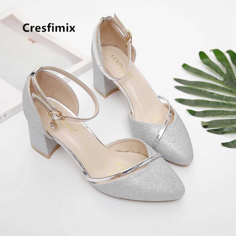 High Quality Cresfimix Womens Sier Pointed Toe Wedding High Heels Womens Casual High Quality Shoes Bridal Gold Wedding Shoes B3302b T241024
