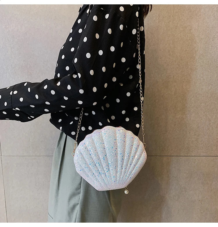Women Shoulder Handbags Shell Bag Chain Cute Sequins Small Phone Money Pouch Zipper Crossbody Bags for Bolsa Feminina 240725ZYl