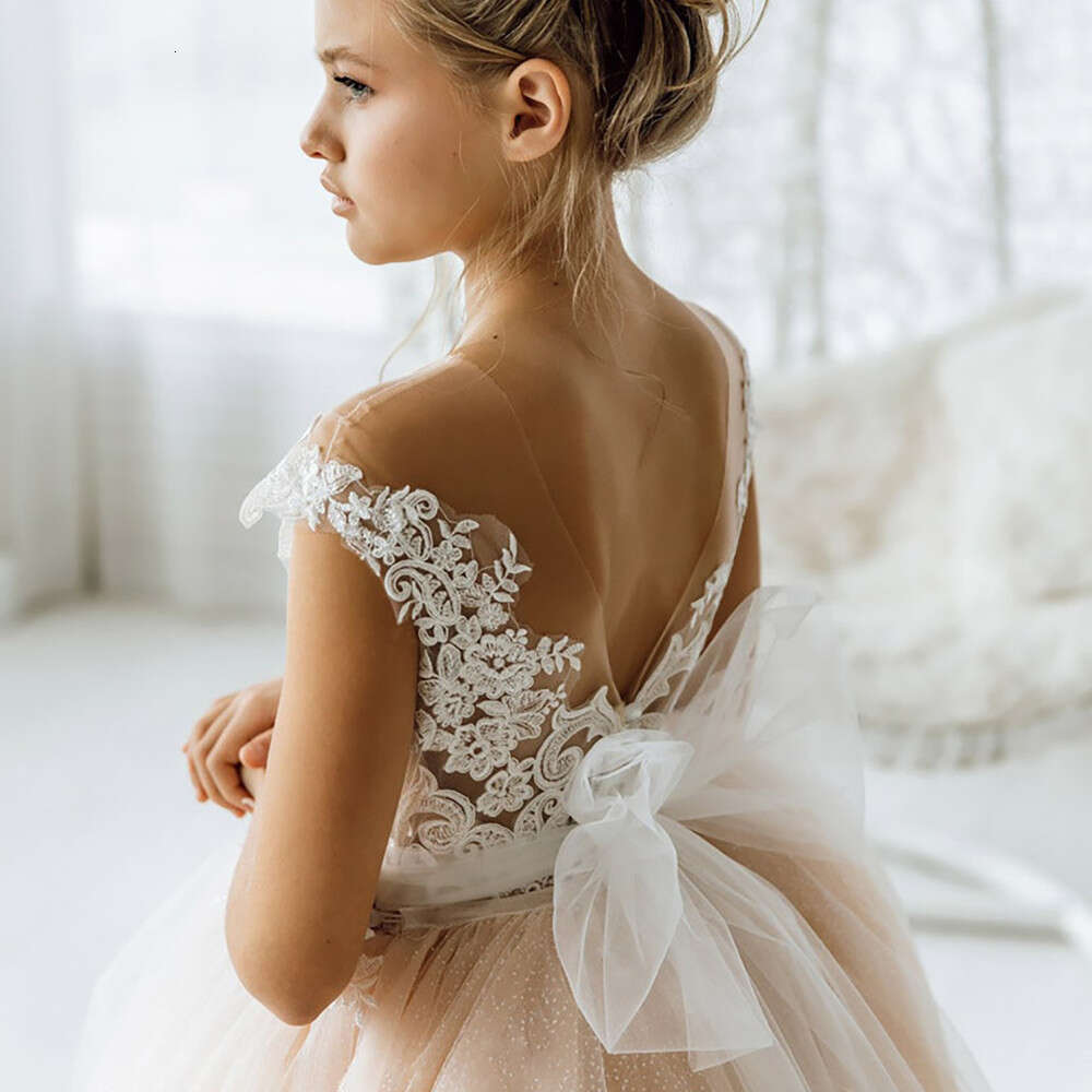 Dress Wedding Lace Tulle Backless Wer Girl Dresses Vintage Junior Bridesmaid Ball Gown First Communion 4 To 8 Years 0220