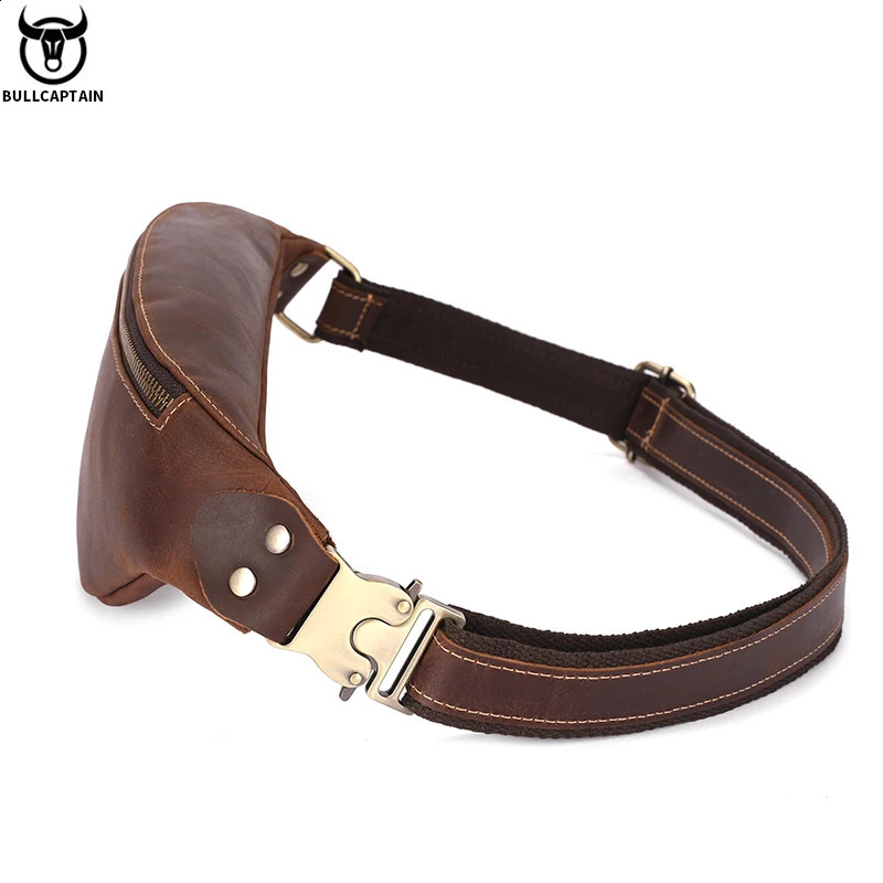 BULLCAPTAIN Mens Crazy Horse Leather Belt Bag Classic Retro Crossbody Outdoor Storage Mountaineering Mobile Phone 240725