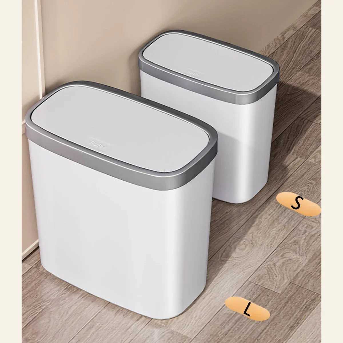 12/16L Press-type Covered Trash Can Bathroom Living Room Wastbasket with Lid Narrow Garbage Can Waterproof Dustbin Paper BasketB240726