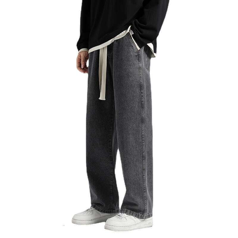 Jeans Autumn Workwear Loose Straight Tube 2024 New Mens Trendy Brand Casual Korean Version Trend Haren Pants Nine Points Bound Feet Jeans for Pregnant
