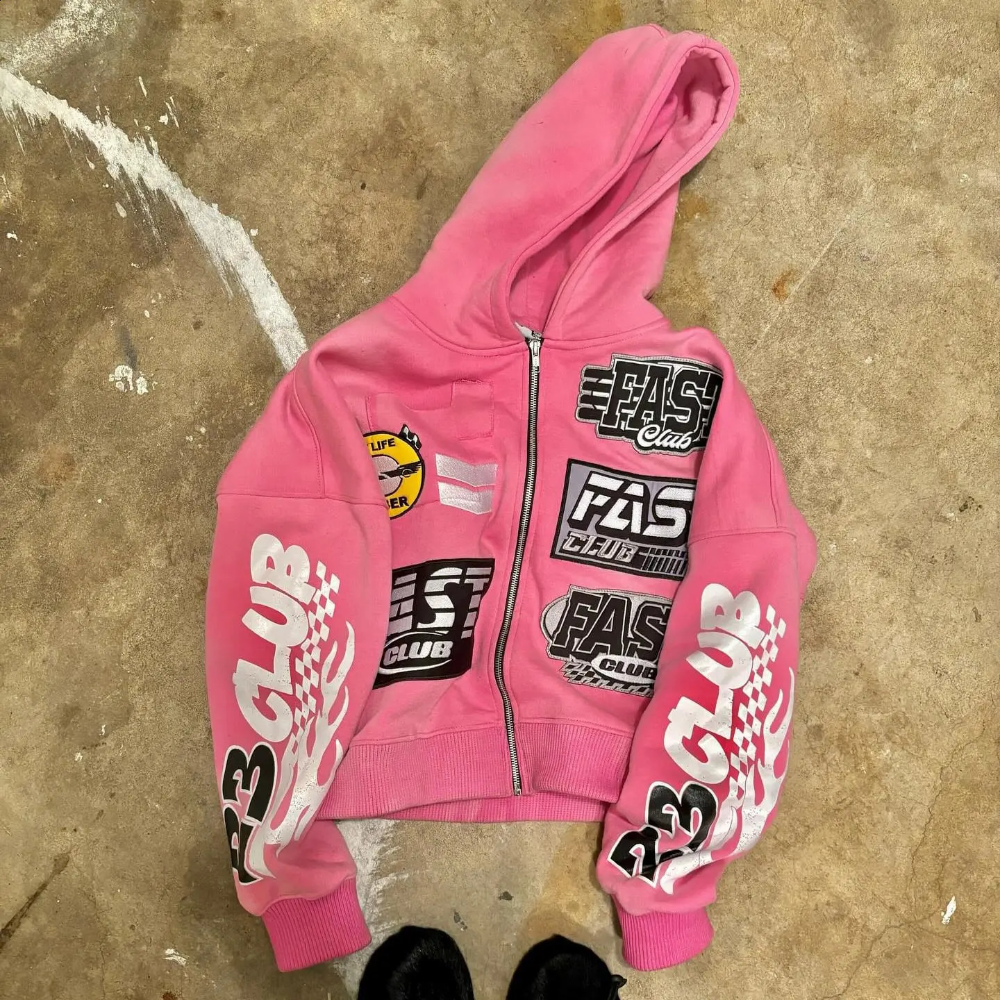 American pink sweatshirt zip up hoodie streetwear oversized 2000s harajuku y2k tops casual hoodies tracksuit men clothing 240722