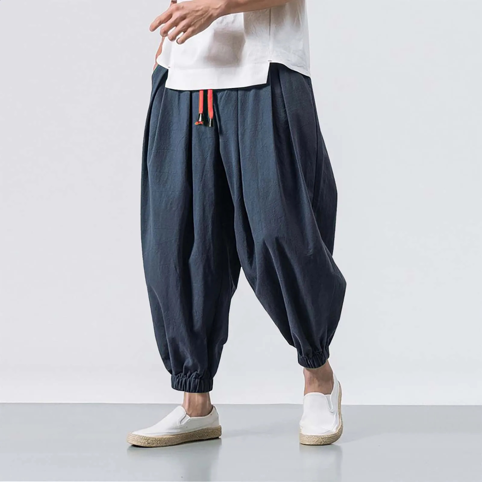 Oversize Men Loose Harem Pants Spring Fall Cotton Linen Overweight Sweatpants High Quality Casual Trousers Male 240726