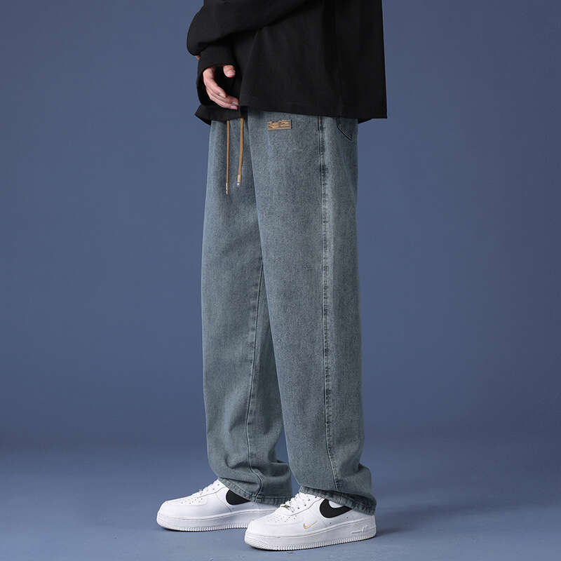 Jeans 2024 Autumn Fashion Brand Loose Straight Tube Clothing Casual High Street American Mens Pants College Style Harlan Sweatpants Half Pants for Men