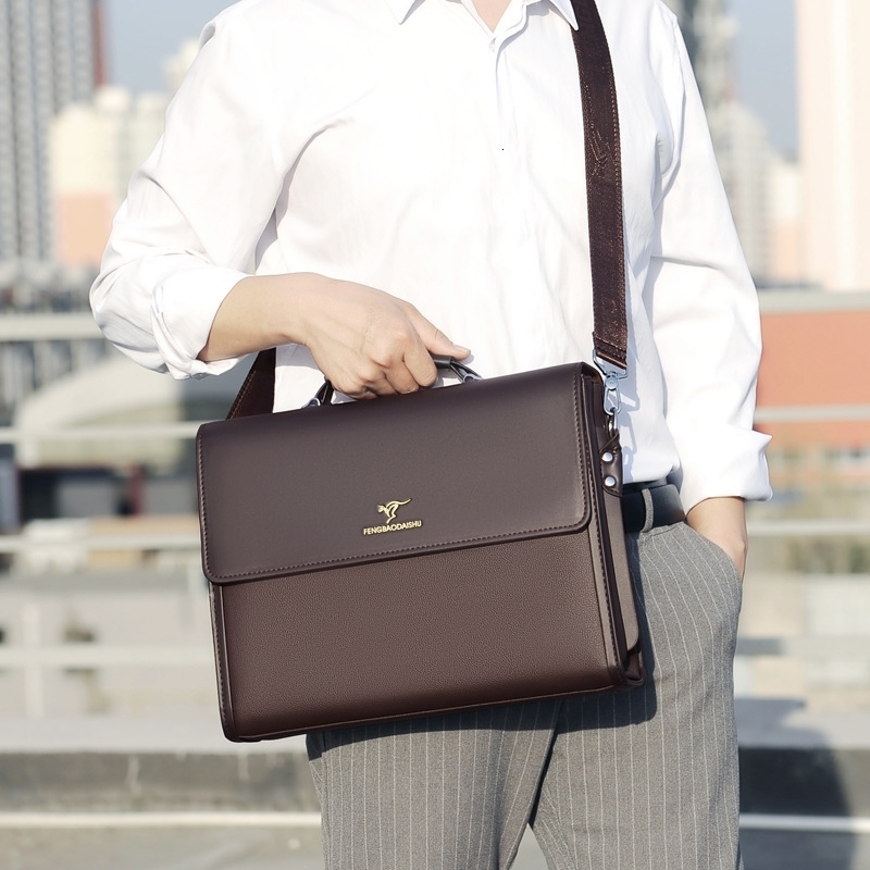 Leather Briefcases For Men Work Business Tote Bolsas Black Handbag Shoulder Lawyer Square A4 Side Crossbody Bag 240725ZYl