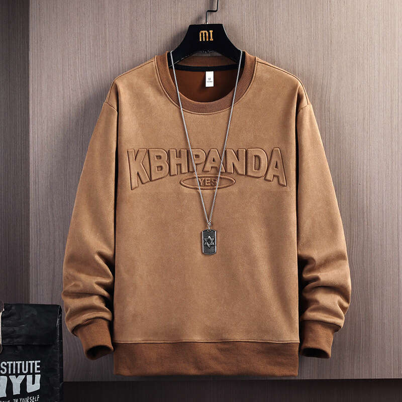Suede Hoodie for Men 2024 New Round Neck Pullover Long Sleeved T-shirt Spring and Autumn Loose Trendy Brand Top Zip Up Hoodie Men Y2k Hoodie Goth Y2k