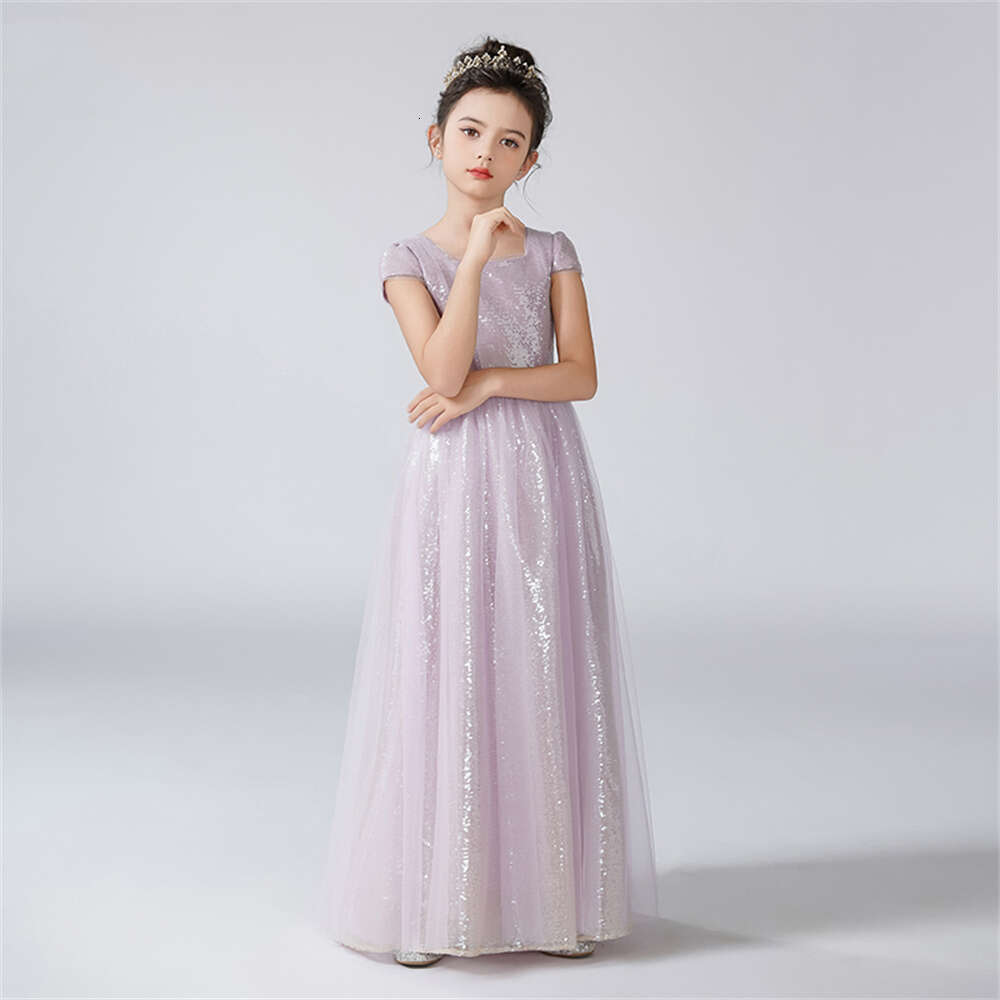 Dideyttawl O-Neck Dress For Sequins Shiny Wer Girl Dresses Cap Sleeves Kids Birthday Formal Princess Gowns 0220