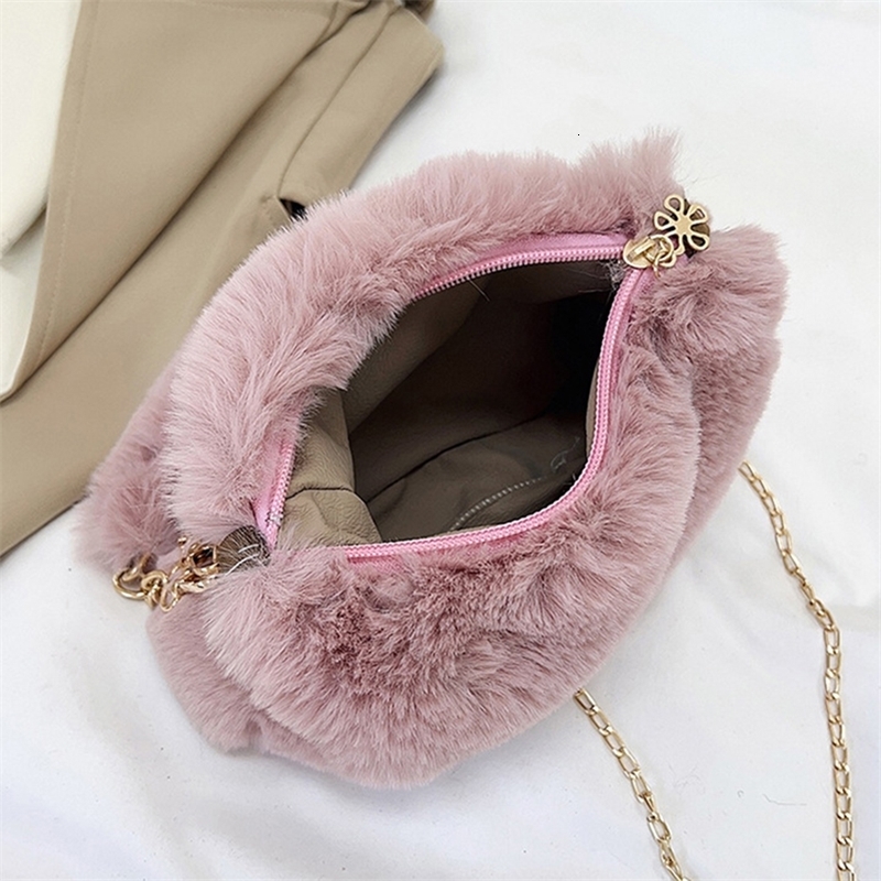 Women Faux Fur Top Handlebag Casual Fuzzy Crossbody Bag Soft Cute Sling Chain Plush Square Pouch Furry Purse Fluffy Bolsa 240725ZYl
