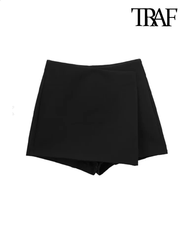 TRAF Women Fashion Pareo Style Asymmetric Shorts Skirts Vintage High Waist Side Zipper Female Skort Mujer y240827